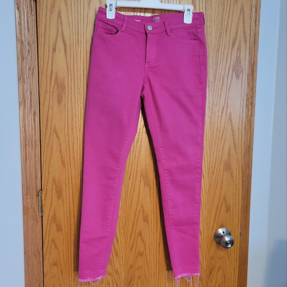 Ana Pink Distressed Bottom Denim Stretch Jeggings Size 4